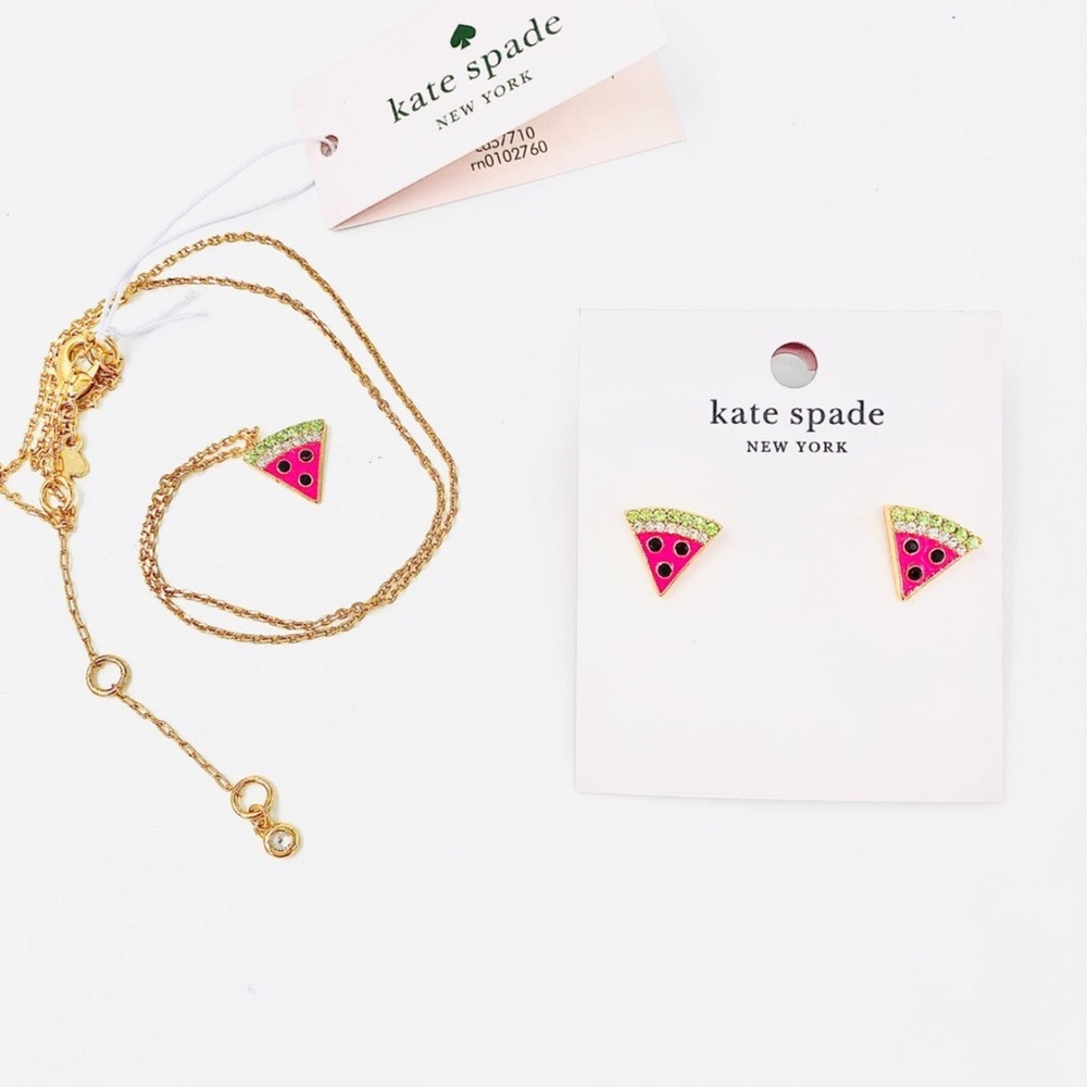 Kate Spade Pink and Green Watermelon Jewelry Set earrings and necklace